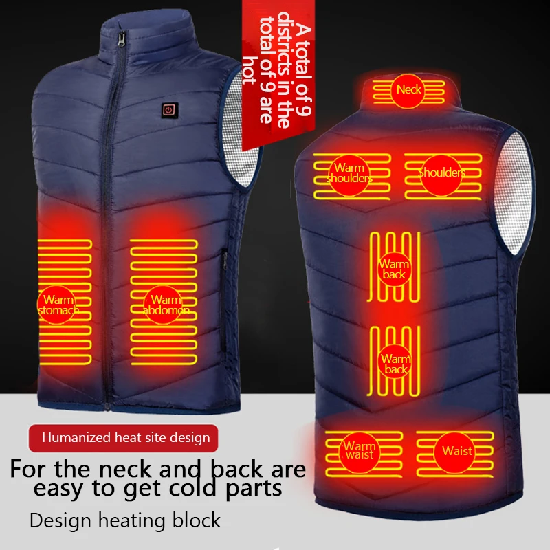 9Areas Heated Men Women Heated Jacket Winter Usb Heating  Self Heating Thermal Vest Heating Down Jacket Warmte  heated clothing