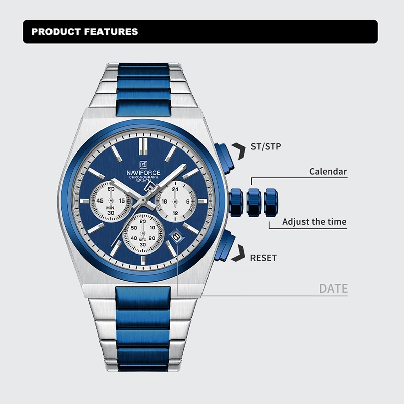 NAVIFORCE-Montre à Quartz avec Bracelet en Acier pour Couple, existent, Affichage de la Date, Chronographe pour Amoureux, Étanche, Décontracté, Marque Tendance