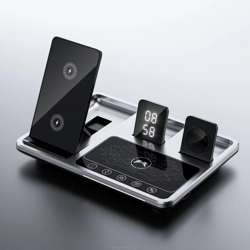 

Time display charger with C-type cable 4-in-1 multi-function wireless charging bracket