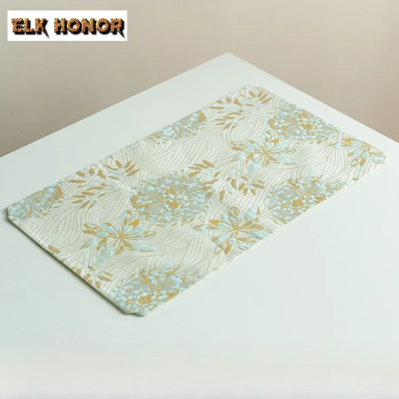 

Golden Silk Pear Flower White Tea Table Mats Luxury Tea Tray Napkin Cloth Drink Coaster Dinner Table Cloth Mat Drinkware Craft