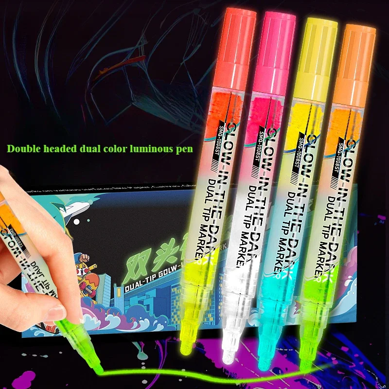 4pcs 8-color Glow in The Dark Pens Waterproof and Non Fading Students DIY Colorful Drawing Markers Luminous Fluorescent Pens