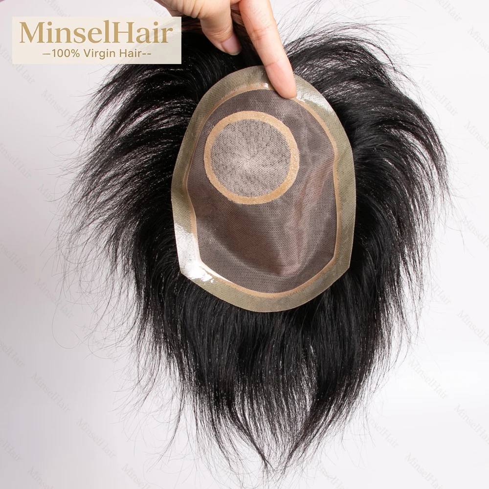 Topper per capelli umani neri naturali 1B Mono + centro base in seta I capelli vergini possono essere decolorati a # 27 può essere riscaldato