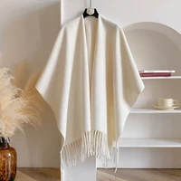 Winter Women Poncho Warm Shawl Double Sided Designer Thickening Blanket Luxury Scarf Female Cloak Cashmere Pashmina Cape Stole