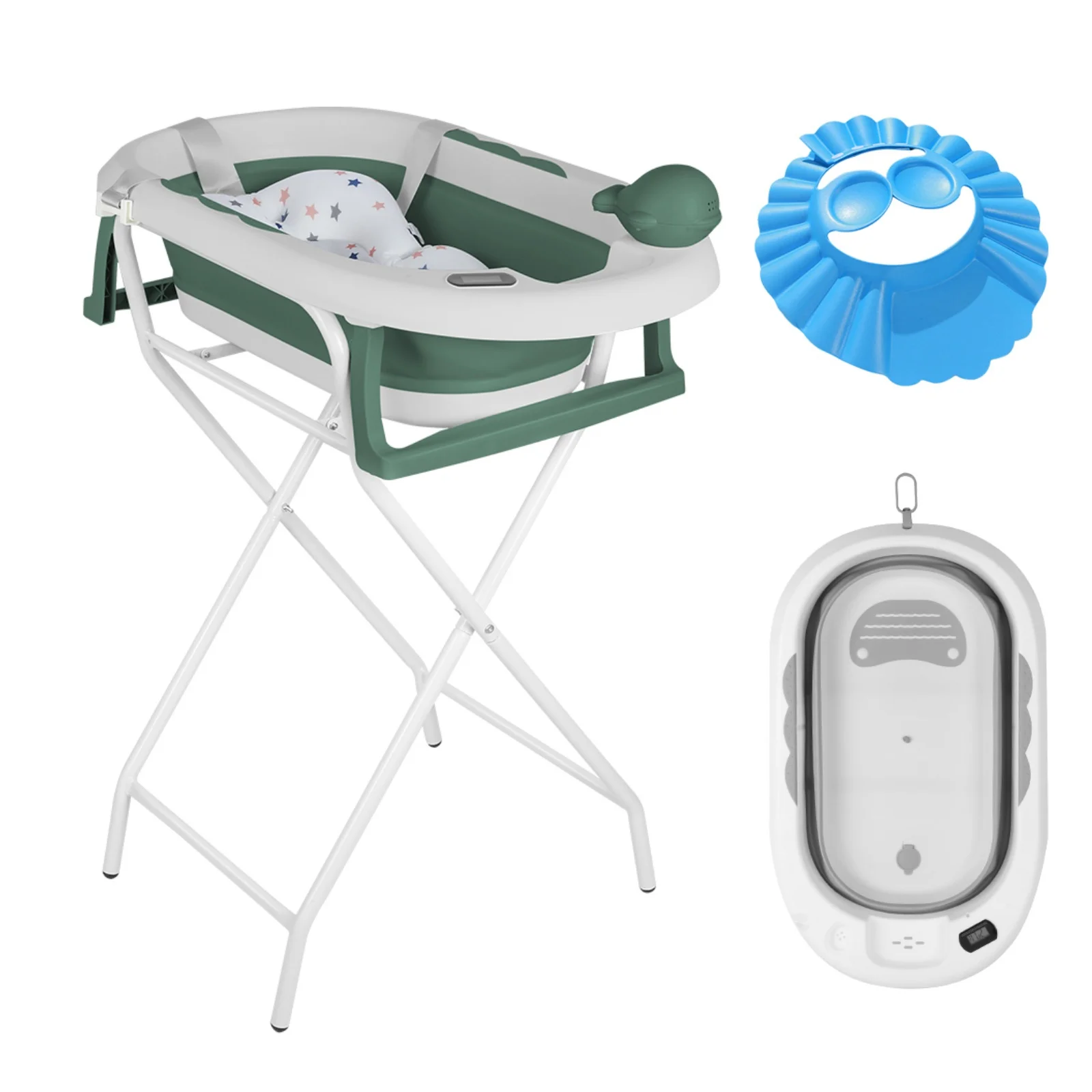 Opvouwbaar babybadje met badmat, babybadje met geïntegreerde thermometer, draagbaar babybadje voor baby's van 0-36 maanden