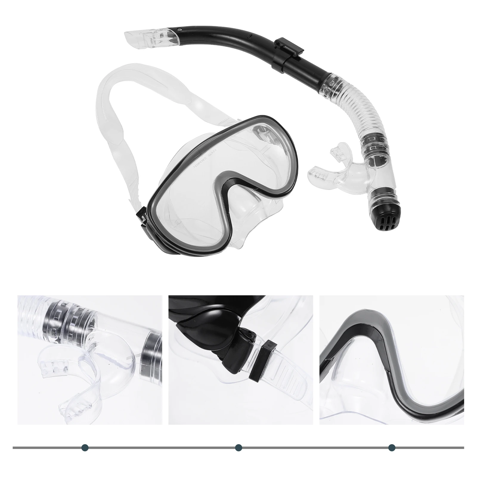 

1 set Snorkel Mask Set Diving Equipment Anti-Fog Tempered Glass Mouthpiece Free Diving for Snorkeling