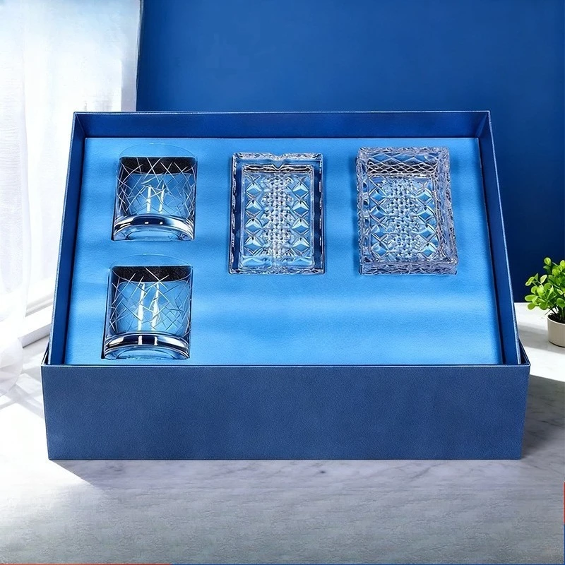 Crystal ashtray engraved whiskey glass double layer ash box gift