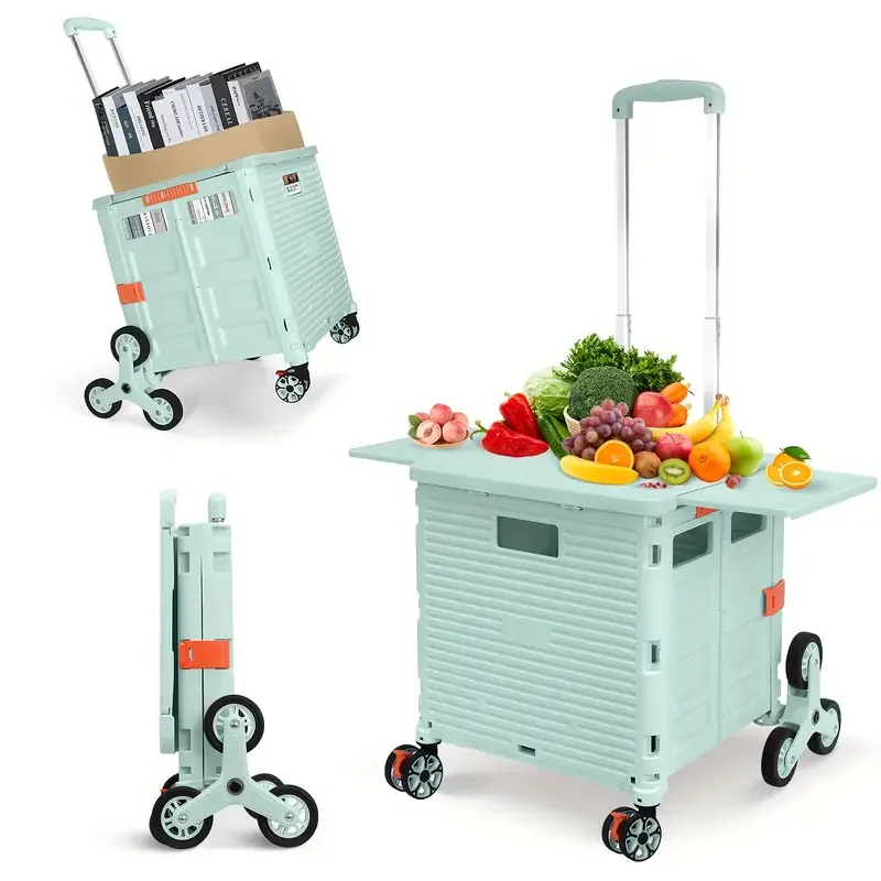 

Foldable Multifunctional Trolley Stair Climbing Wheels Foldable Rolling Crate Magnetic Lid Retractable Lid Telescopic Handle