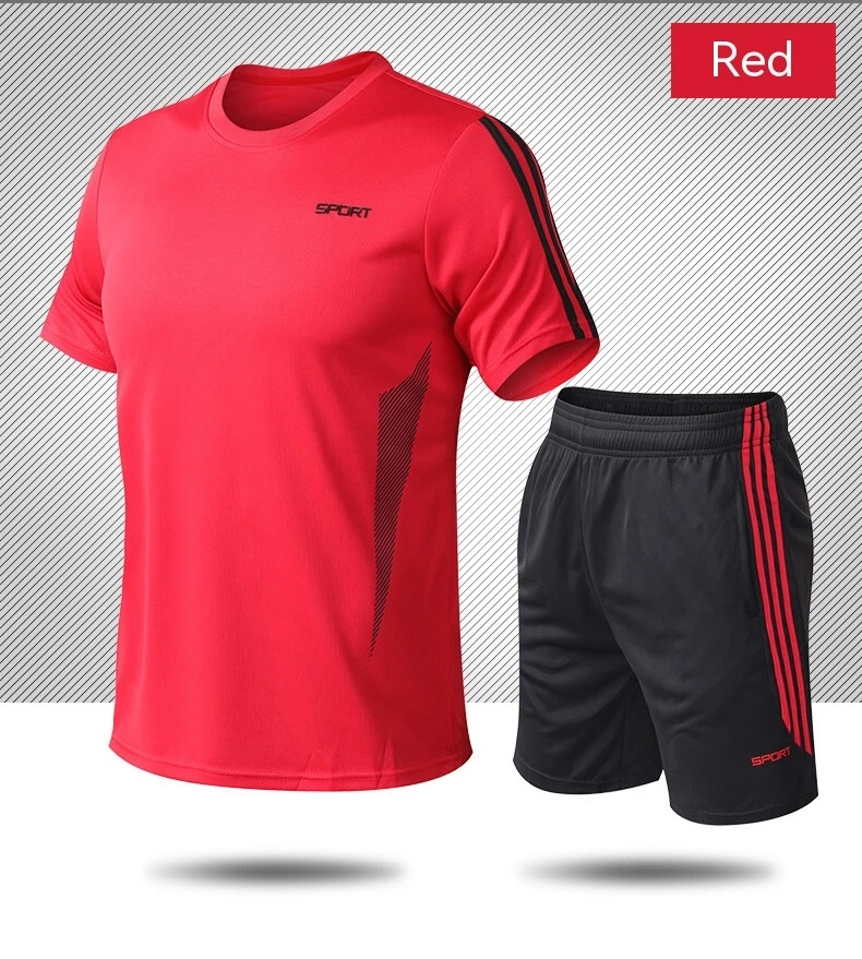 Summer sports set with three stripes, short sleeved shorts, loose running, quick drying and breathable for men and women