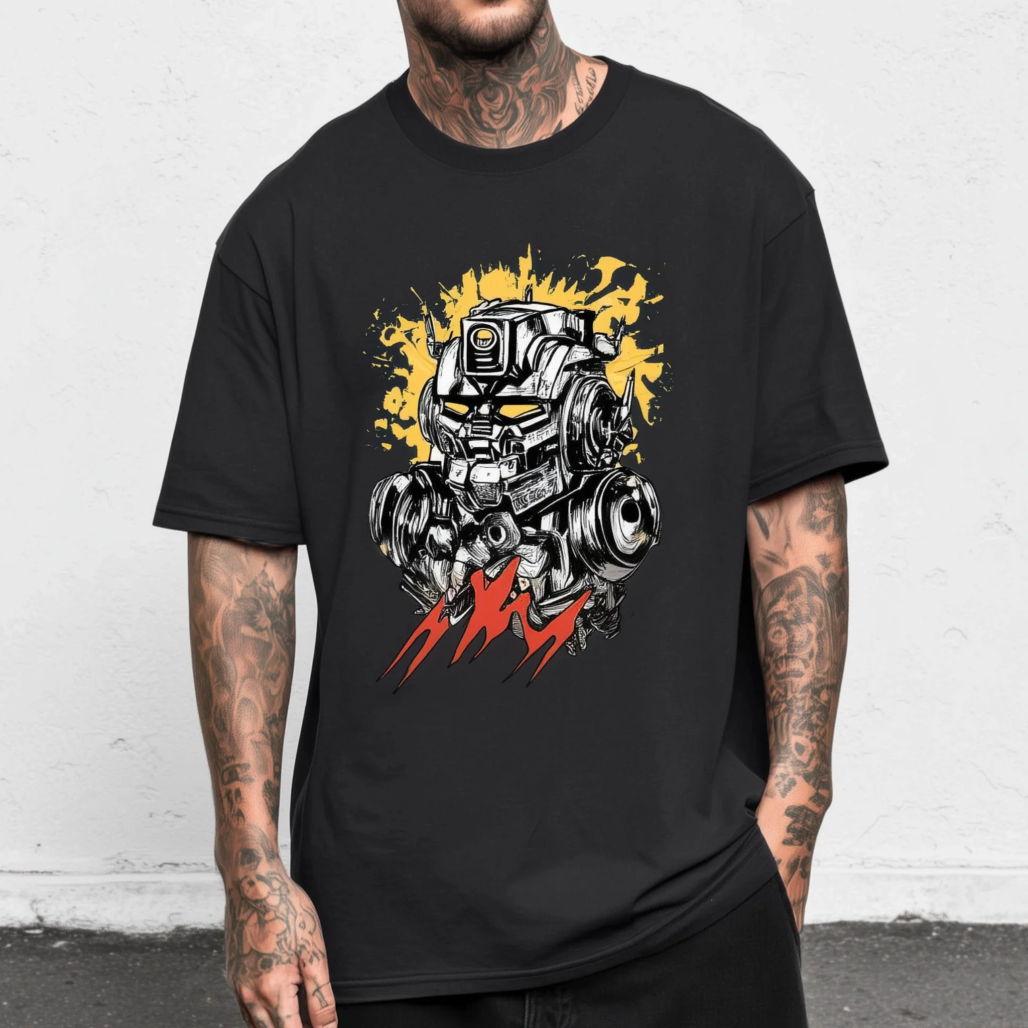 

Teevo Men's Casual T-Shirt with Robot Warrior Graphic Print for Daily Wear
