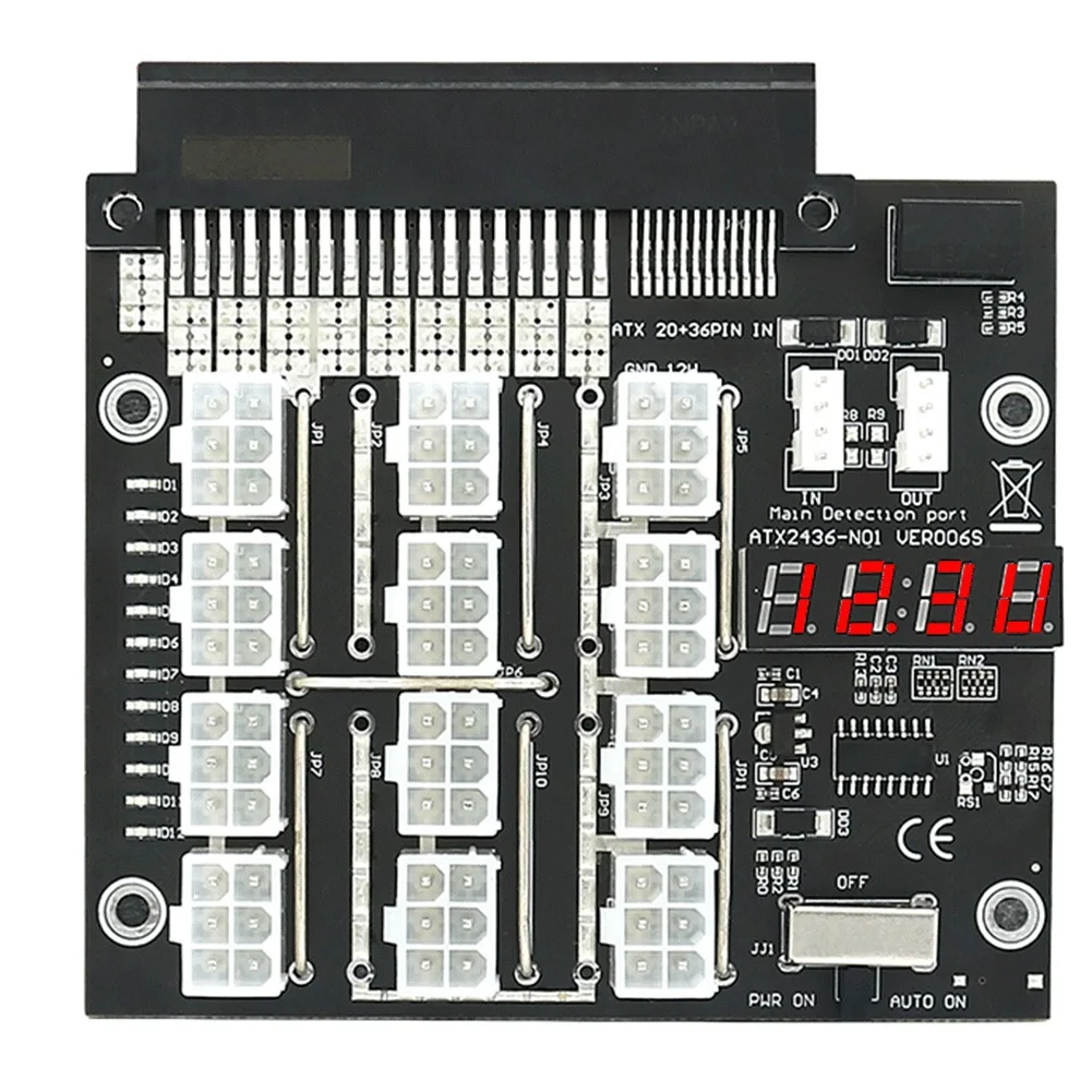 ATX 12 Ports 6Pin Breakout Board Power Supply Converter with Flash LED for Dell PSU Server 750W 1100W 2000W for Mining