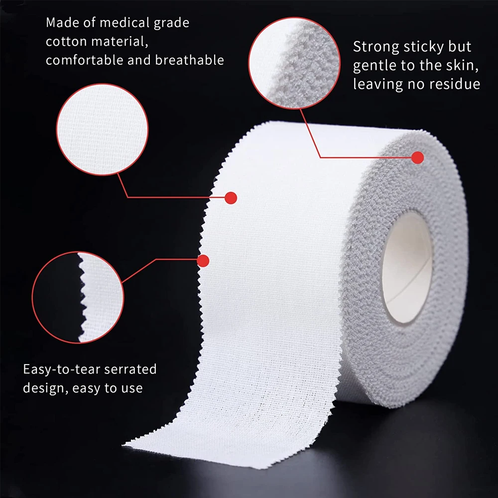 1 Roll Athletic Tape In White Cotton Sports Tape Adhesive Elastic Bandage Knee Wrist Ankles Muscle Support- Easy Tearing