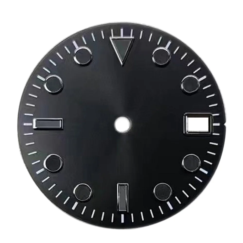 

28.5mm Black Watch Dial for NH35 NH36 Movement Modified Single Calendar Watch Face Faint Green Luminous Dial Accessories