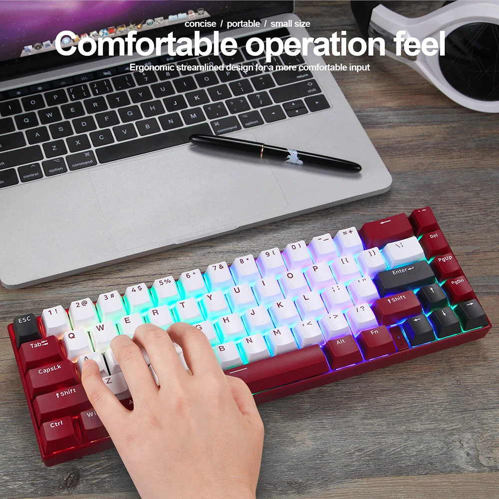 Imagem -05 - Motovelocidade Bk67 Gaming Keyboard Bluetooth5.0 Teclado Mecânico com Fio sem Fio 67key Vermelho Azul Switch Drive para Mac Windows