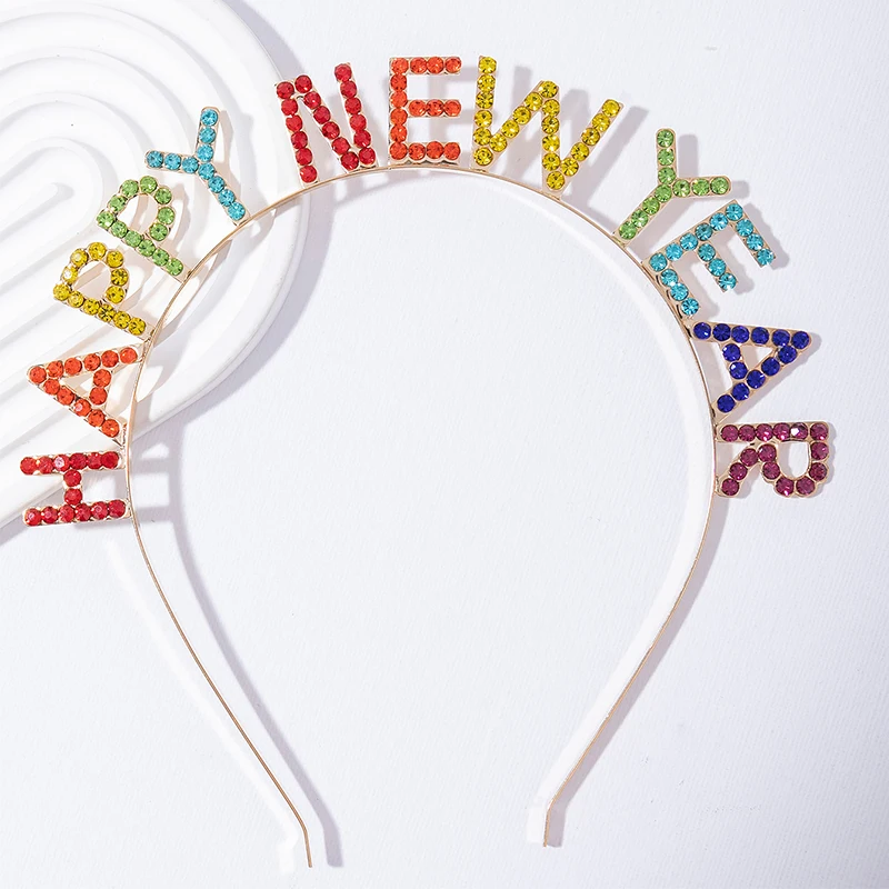 Shining Letter HAPPY NEW YEAR Multicolor Rhinestone Headband New Year Gift Hair Party Hair Accessories Jewelry