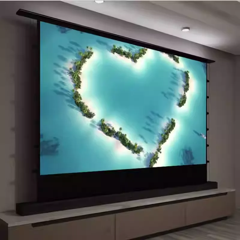 120'' Black Crystal  4K Laser PVC Ambient Light Rejecting Projection Screen Floor Rising ALR Projector Screen