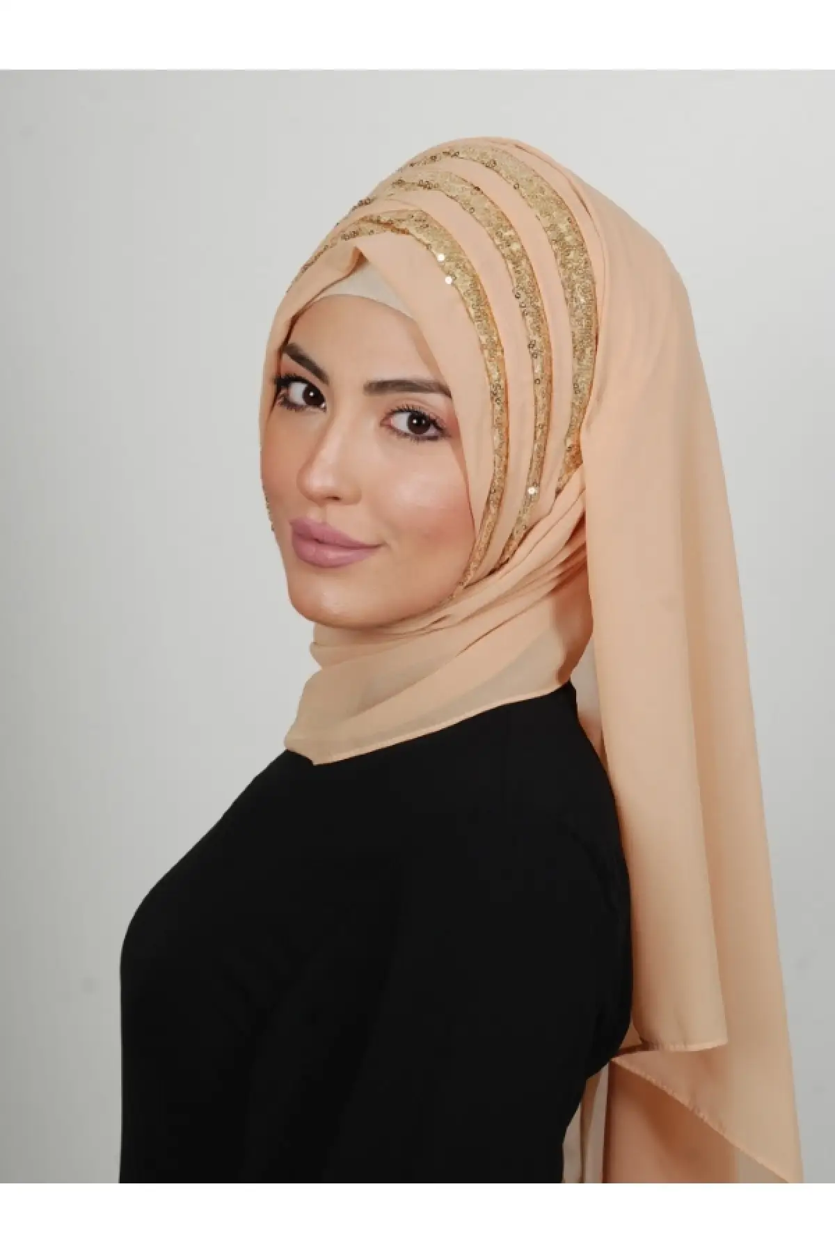Sequined Modern Ready Turban Gold Color