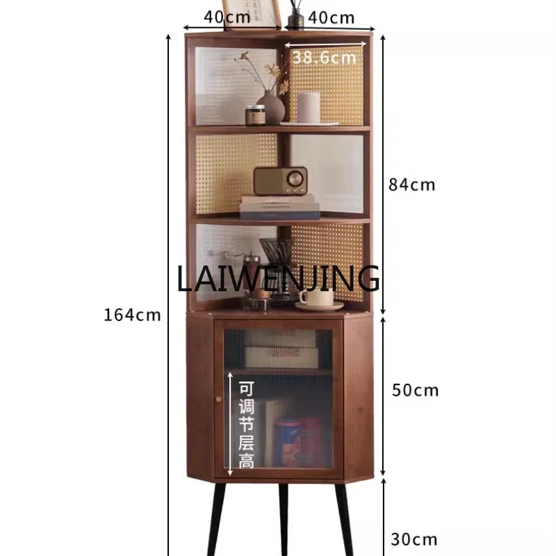 LYN living room retro corner display storage rack rattan storage corner cabinet