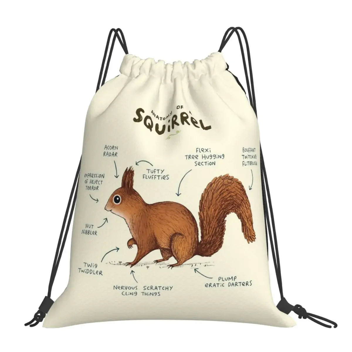 

Anatomy Of A Squirrel Backpacks Casual Portable Drawstring Bags Drawstring Bundle Pocket Storage Bag BookBag For Travel Students