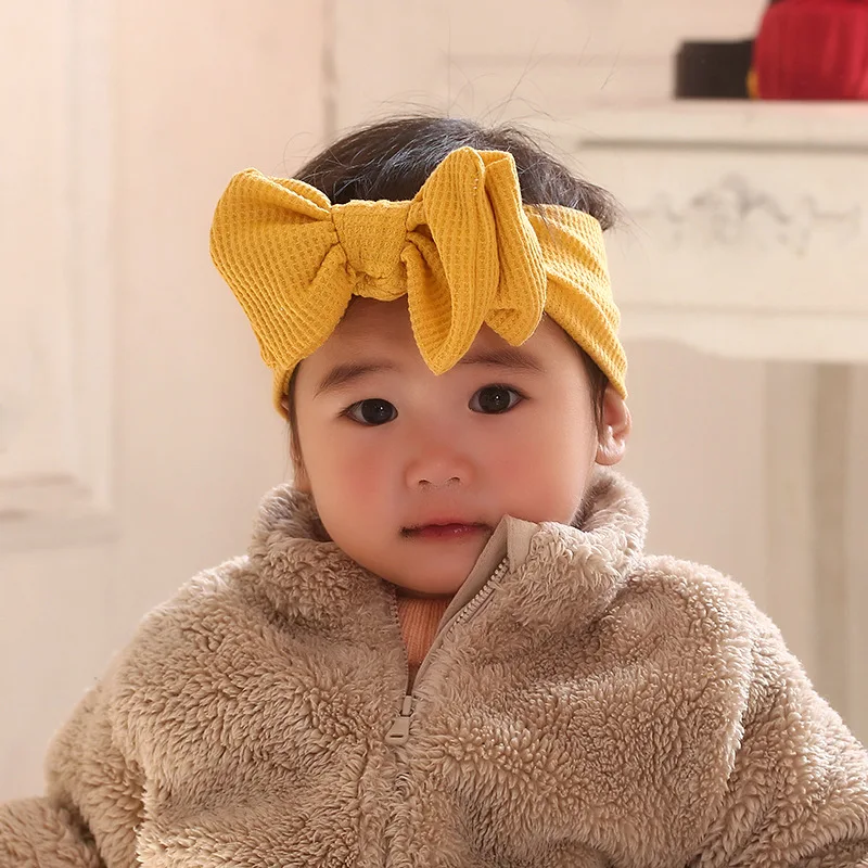 New Cute Big Bows Soft Waffle Elastic Baby Headband Knit Newborn Turban Baby Girl Headbands Baby Hair Accessories