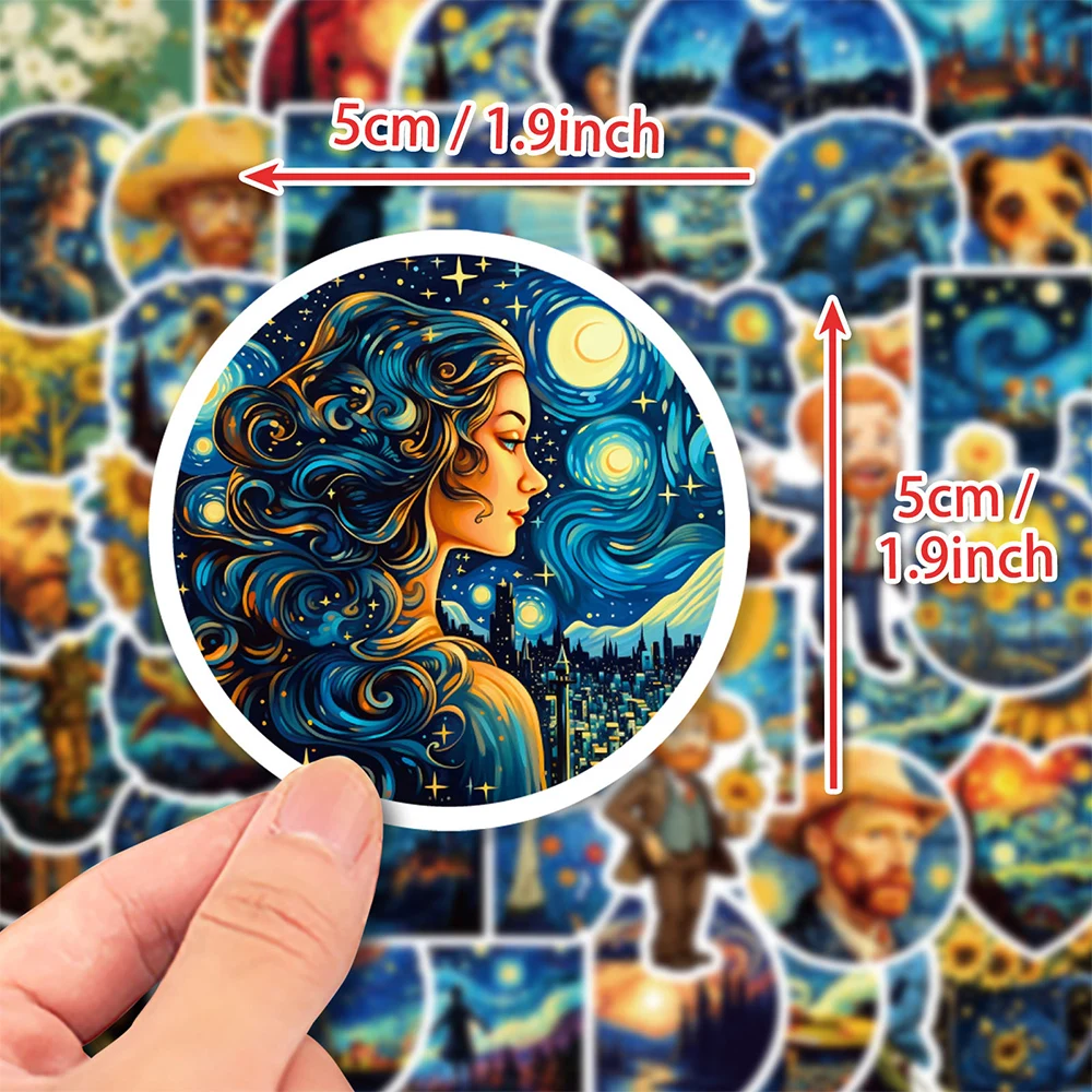 

10/30/50pcs Oil Painting Vincent Van Gogh Stickers Classic Starry Night Sticker Waterproof Diary Luggage Wall Laptop Decals Toy