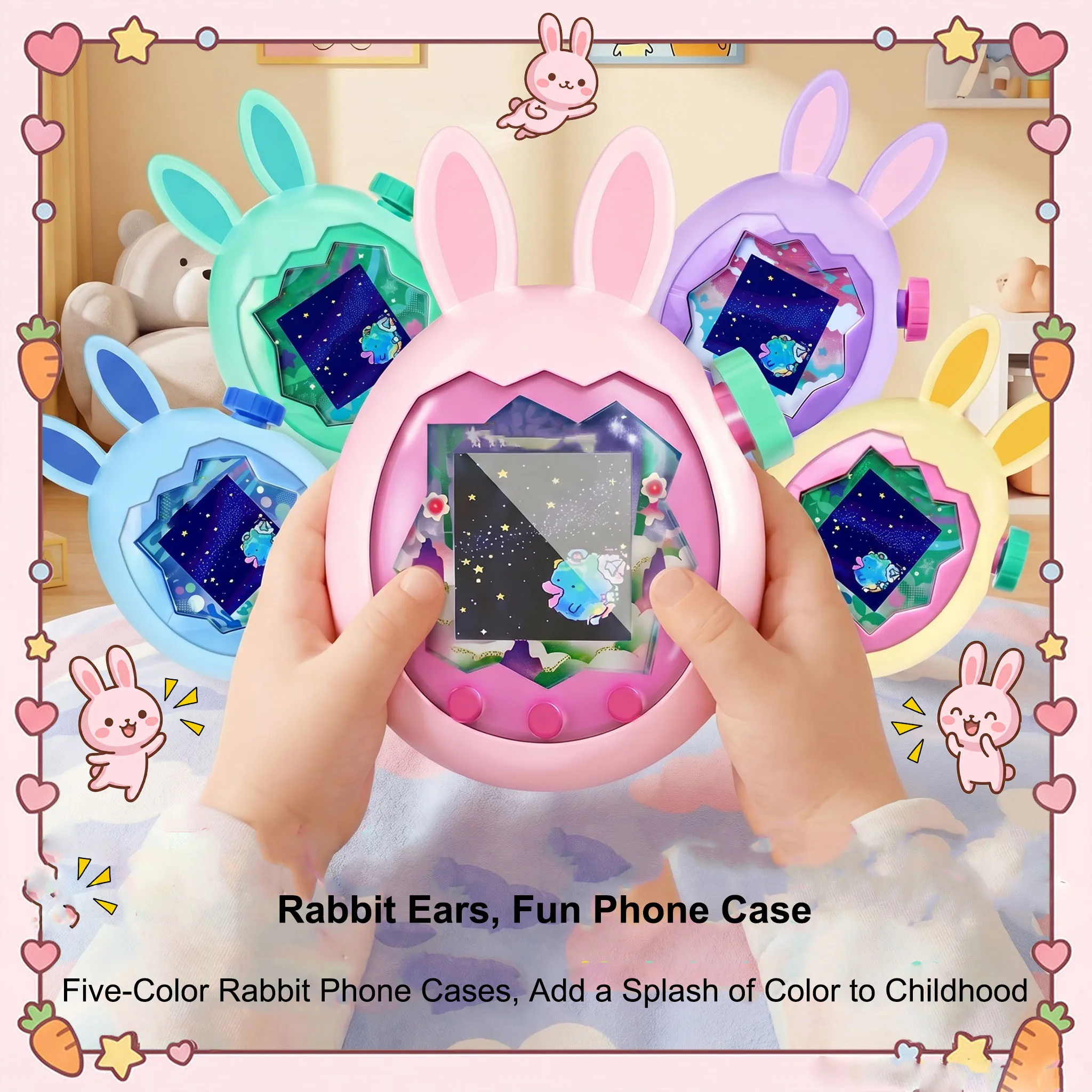 

Food Grade Liquid Silicone Case for Tamagotchi Paradise Full Body Drop Protection Soft BPA Free Cover with Rabbit Ears