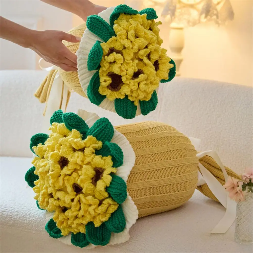 Stylish Floral Cushion Rose Bouquet Decorative Knitted Pillow Blanket Set for Couch Sofa Bed Soft Polyester Gift for Valentine's