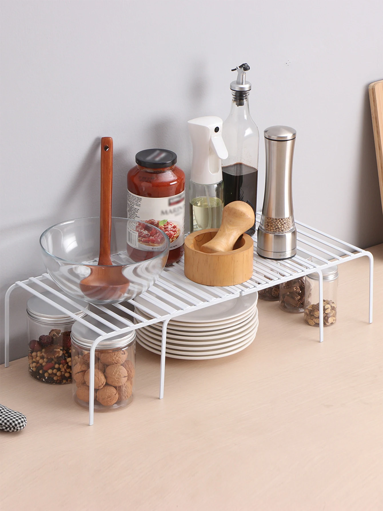 Scalable cabinet layered storage rack  multifunctional bowl and dish storage rack  adjustable size storage and organizing rack