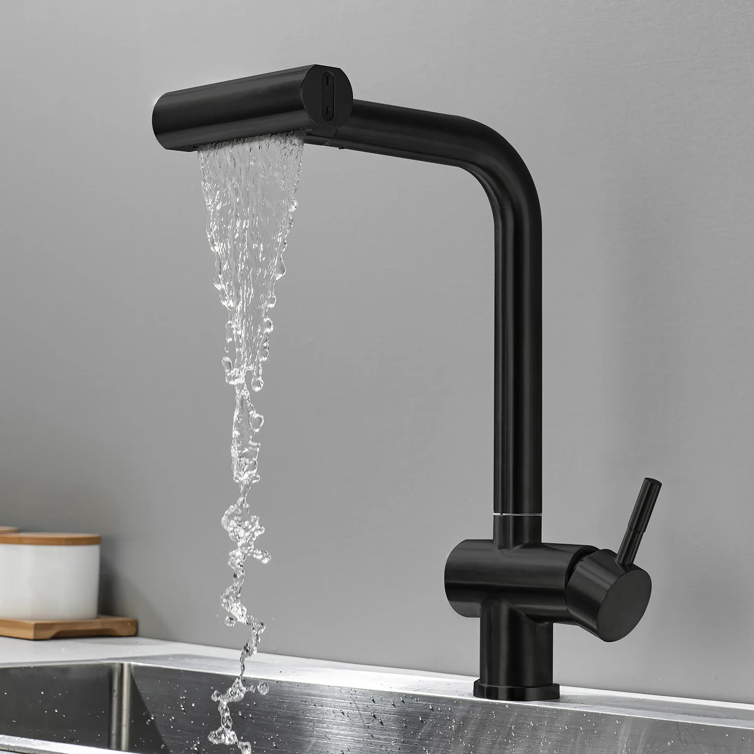 Waterfall Kitchen Faucet  360 ° Rotation Cold and Hot Deck Mounted Pull Out Sink 4 Ways Water Outlet Methods  Tap