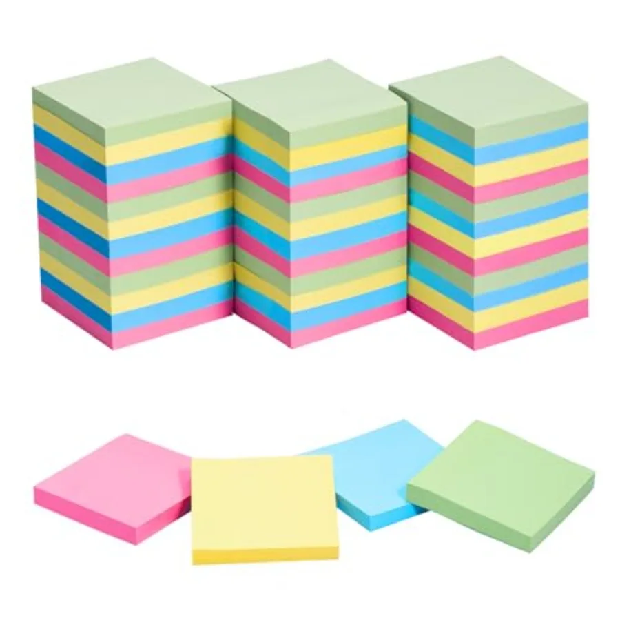 

Sticky Notes 3x3 Inches Bulk Pack 00 Sheets Colored Self-Stick Pads, 100 Sheets/Pad, 4 Bright Colors Yellow, Green, Pink, Blue