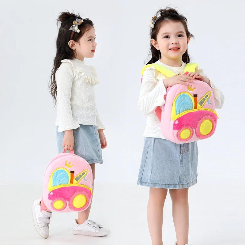 Engineering Vehicle Series Cute Children'S School Bags Excavator Backpacks Plush Backpacks for Girls and Boys Toddler Bags