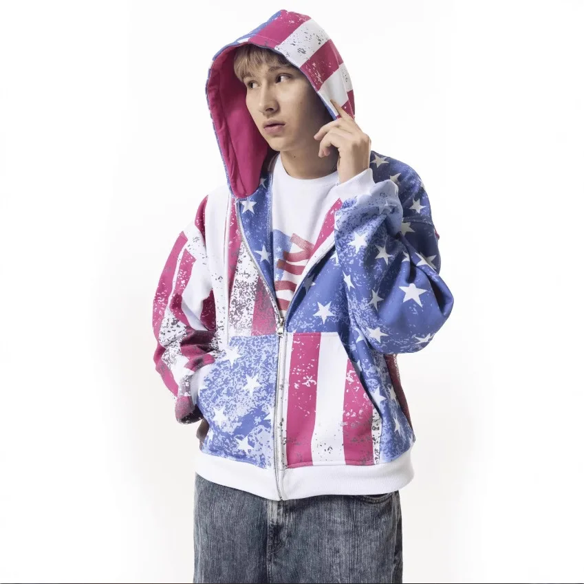 

2025 Flag Hoodie Men's and Women's Hoodie Sportswear Couple Sweatshirt Trendy Brand Gradient Sweatshirt