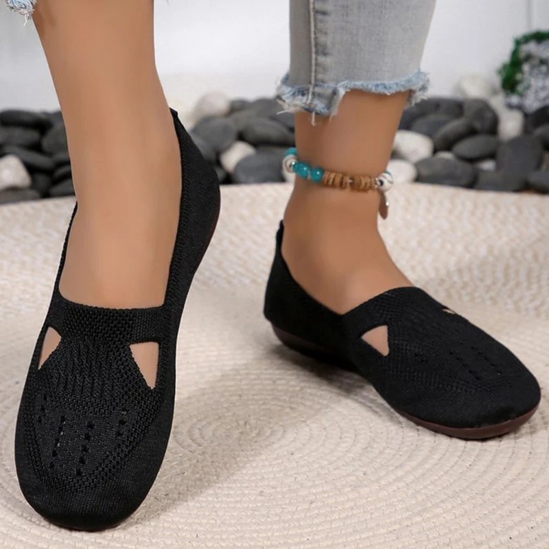 

Casual Breathable Mesh Flat Shoes for Women Autumn 2025 Solid Shallow Women's Flats Comfortable Round Toe Hollow Shoes Mujer