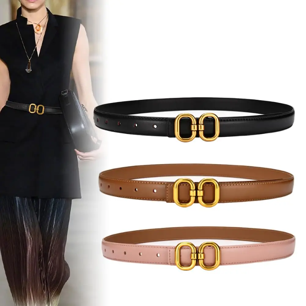 

Fashion Womens Genuine Leather Belts with Double Ring Design Buckle Waist Belt for Jeans Pants