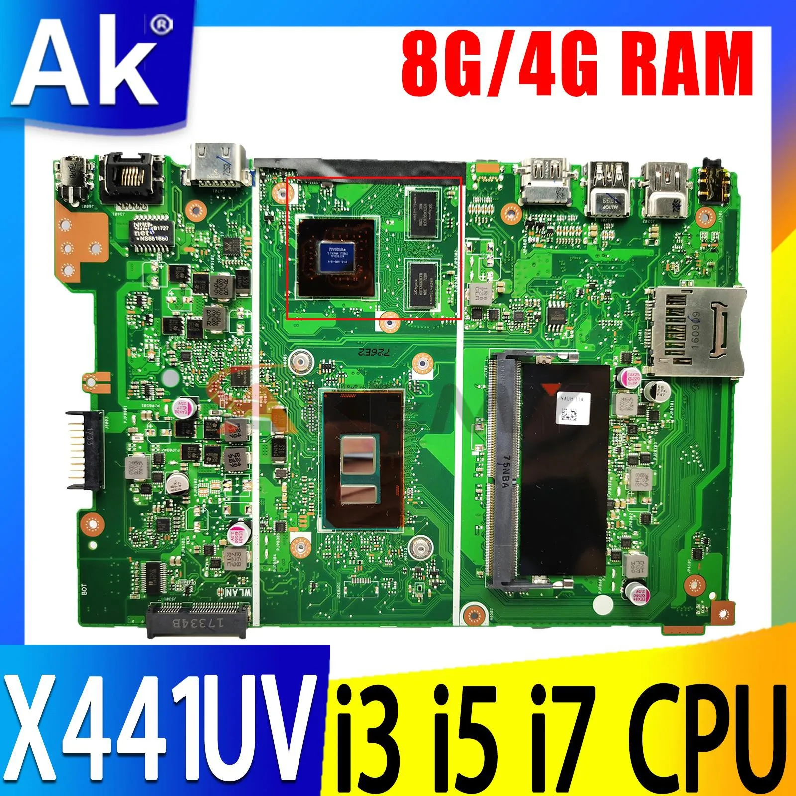 

Shenzhen X441UV Laptop Motherboard 4405U I3 I5 I7 6th Gen or 7th Gen CPU 4GB 8GB RAM For Asus X441U X441UQ X441UR X441UB A441U