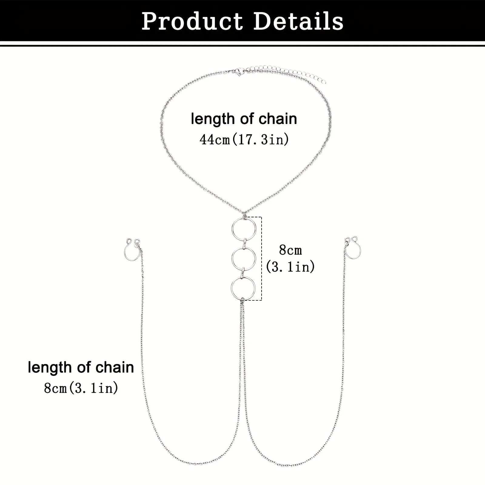 Men's Stainless Steel Fake Nipple Ring, Flower Bell Pendant Ball Chain Decor Fake Nipple Ring, Non-Piercing Body Jewelry 1set