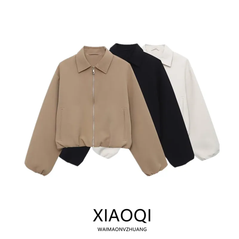 

Осень 2023, новая женская однотонная верхняя одежда с декором на молнии, пышная верхняя одежда Jaet, свободная посадка, европейский Sle 83722