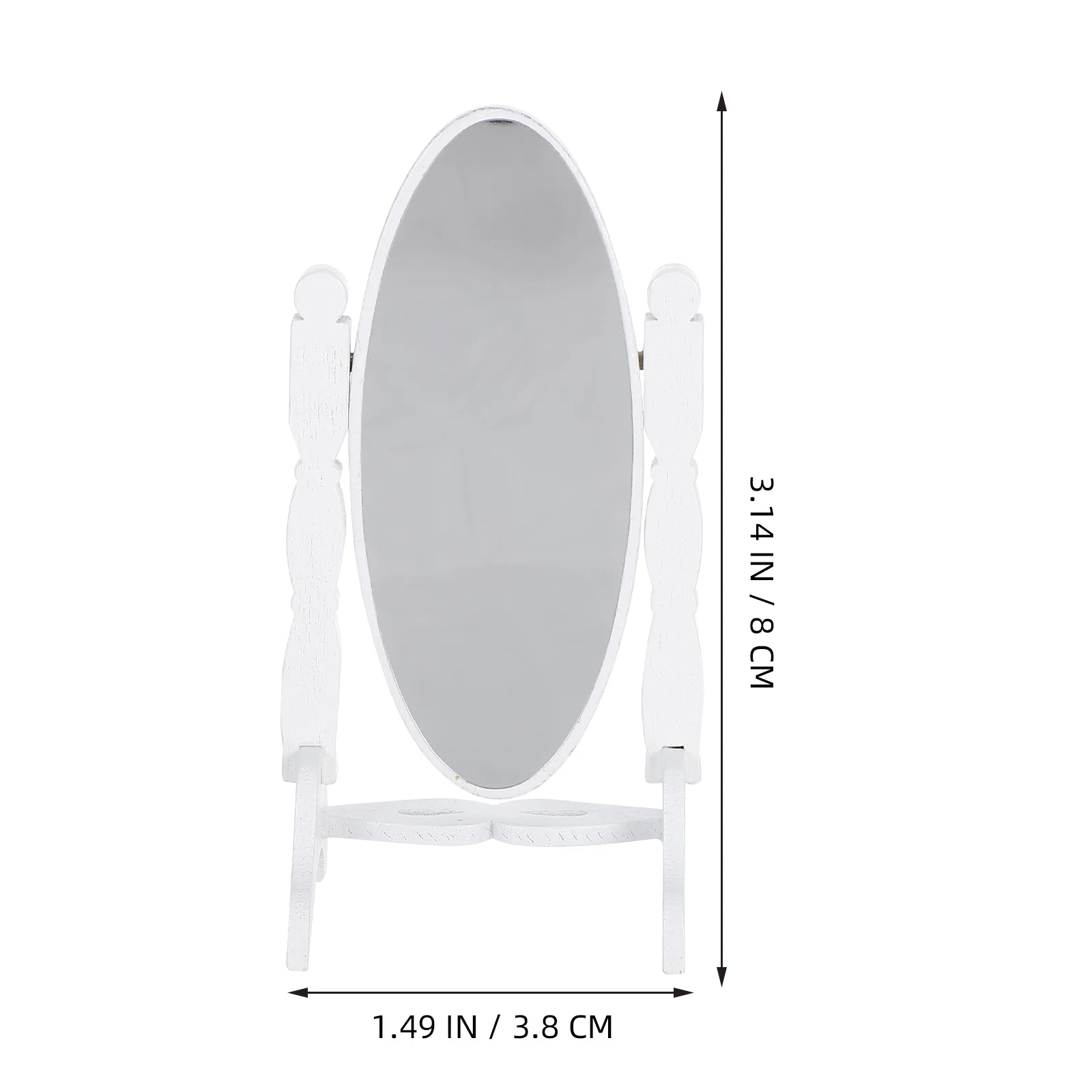 2 قطعة مرآة قائمة عتيقة إطار خشبي مرآة الغرور البيضاء لتزيين غرفة نوم الدمى ملحقات بيت الدمى #5