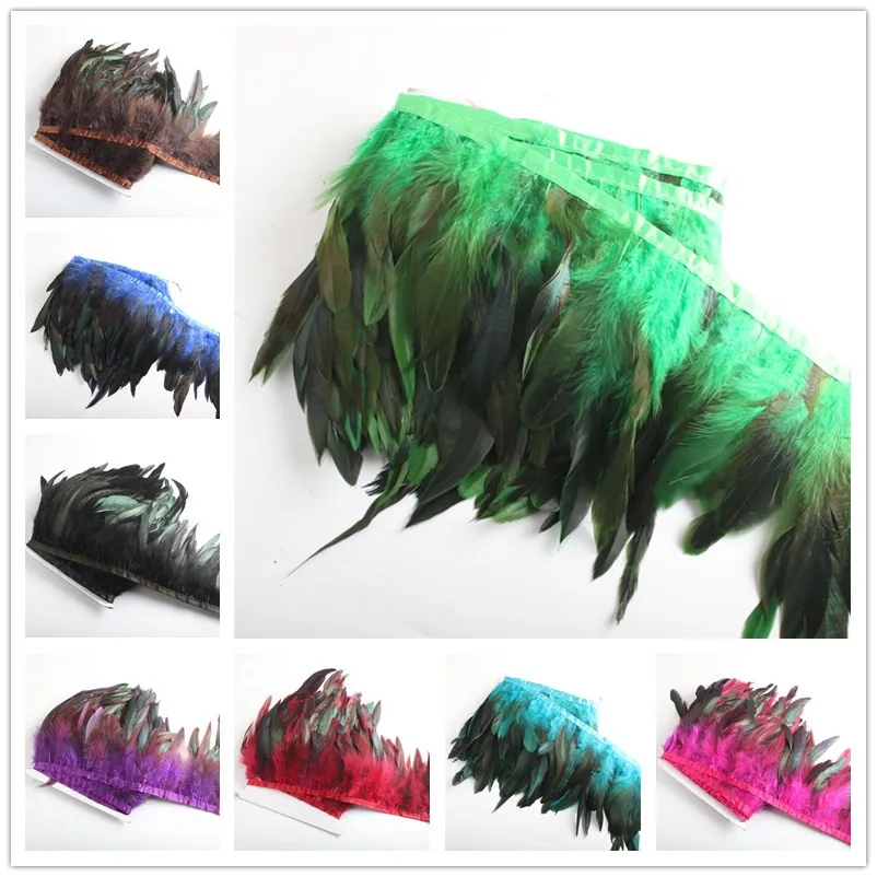 Wholesale 10Yards 13-18CM Chicken Rooster Tail Feathers Trims Strip for Wedding Party Clothing Rooster Feather Trim