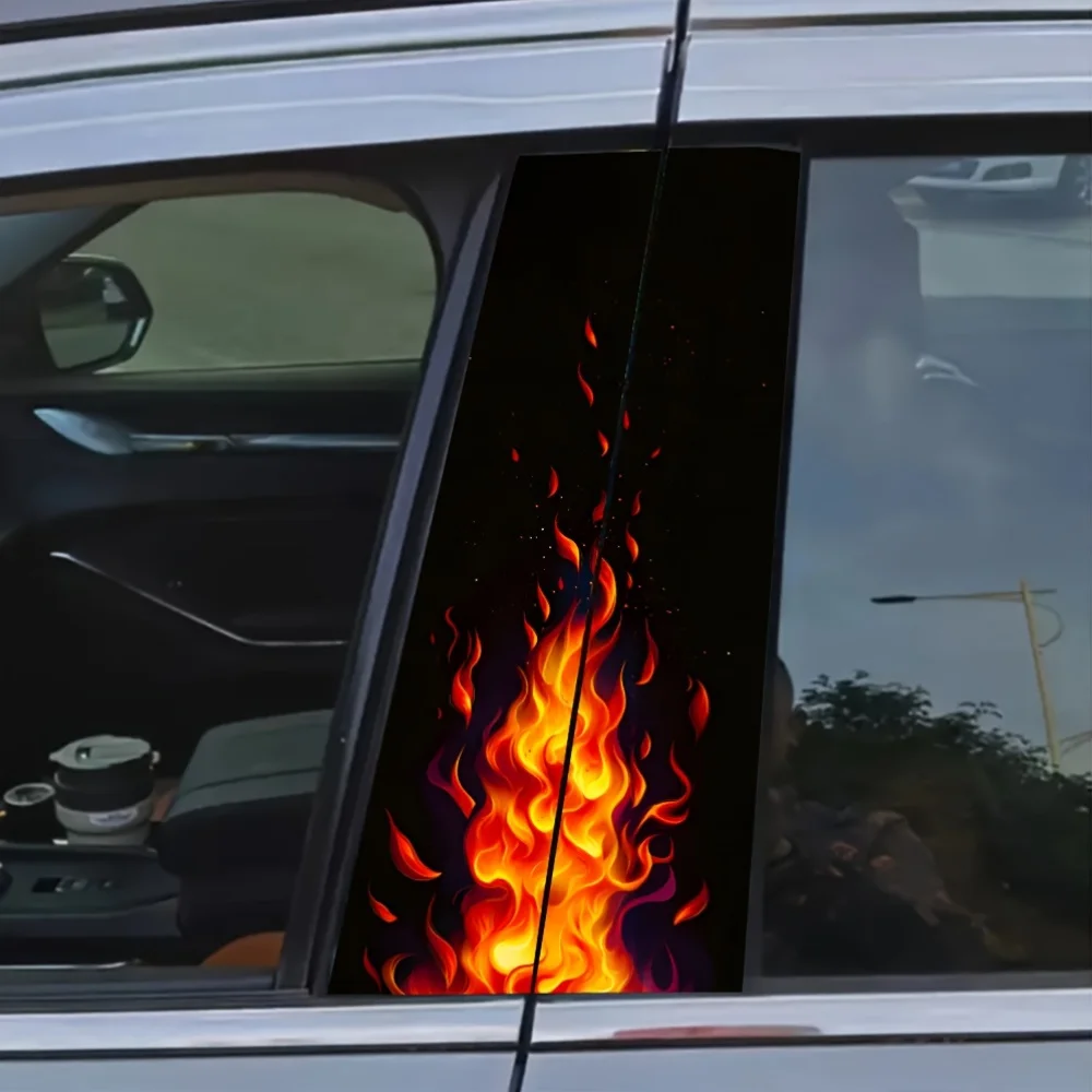 2-Piece Eternal Burning Flame Auto Sticker Durable Vinyl Protective Film for B-pillar External Fittings