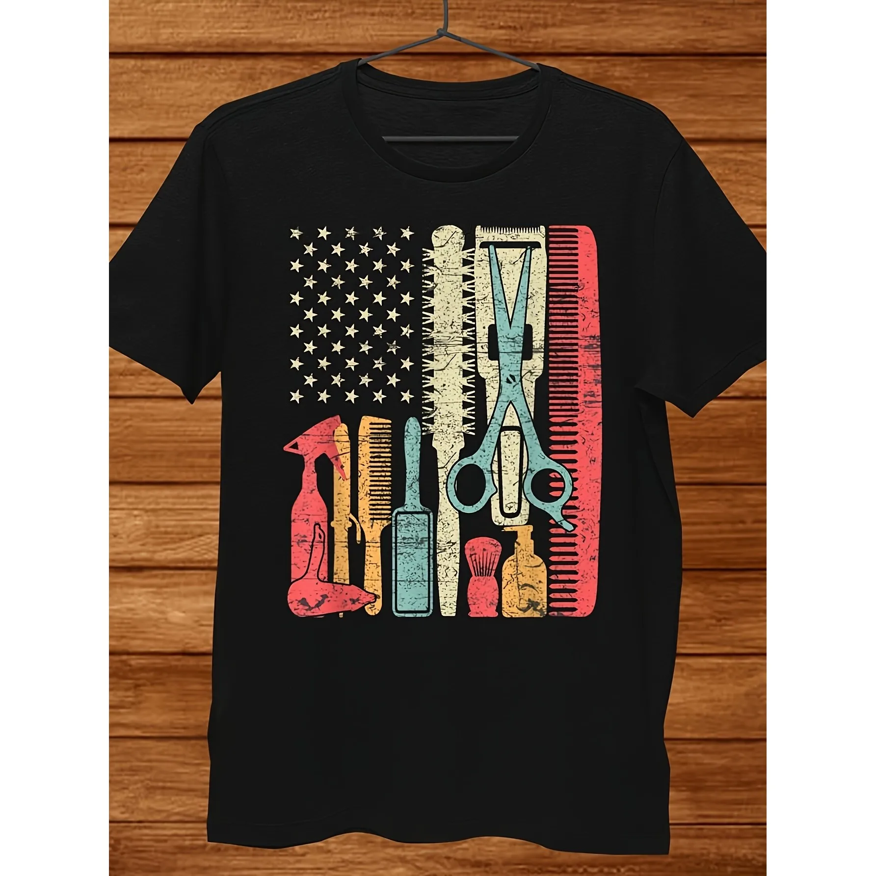Barber American Flag Graphic Tee Men Breathable Pure Cotton Short Sleeve T-Shirt Hair Stylist Gift