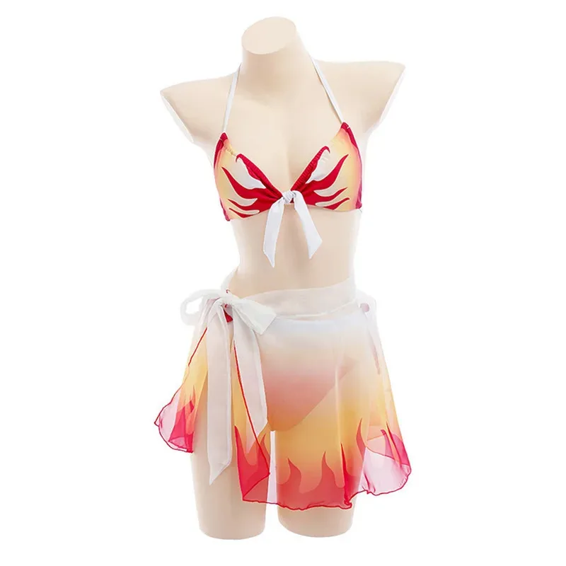 Ghost Slayer Blade Flame Pillar abricot Shoulang cosplay jeu de rôle bikini plage maillot de bain anime trois pièces ensemble