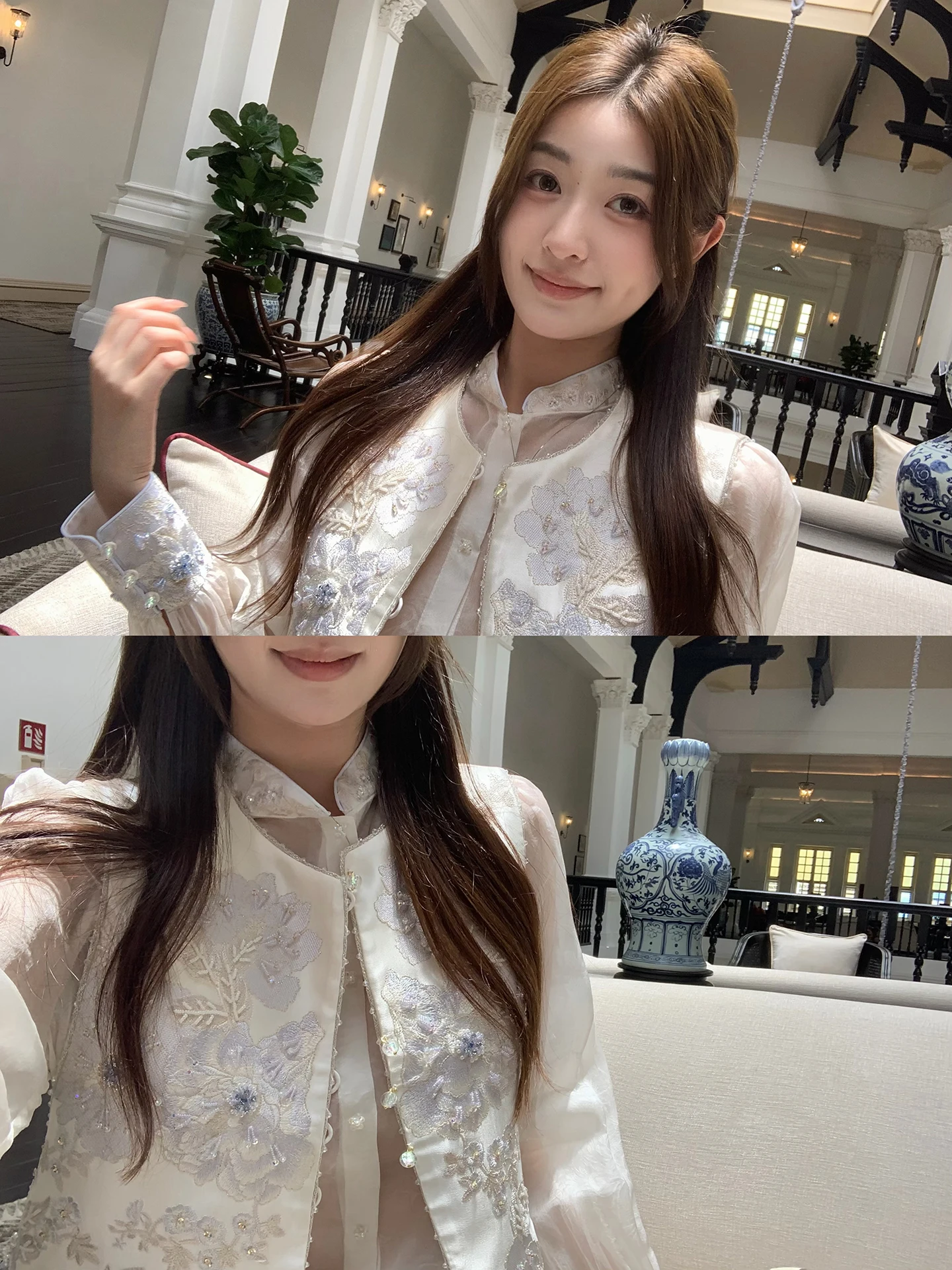 

New Chinese Style Embroidered Shirt Heavy Work Cchen Mianyi Floral Pattern Breathable Spring Fashion Set Women's round Neck B...