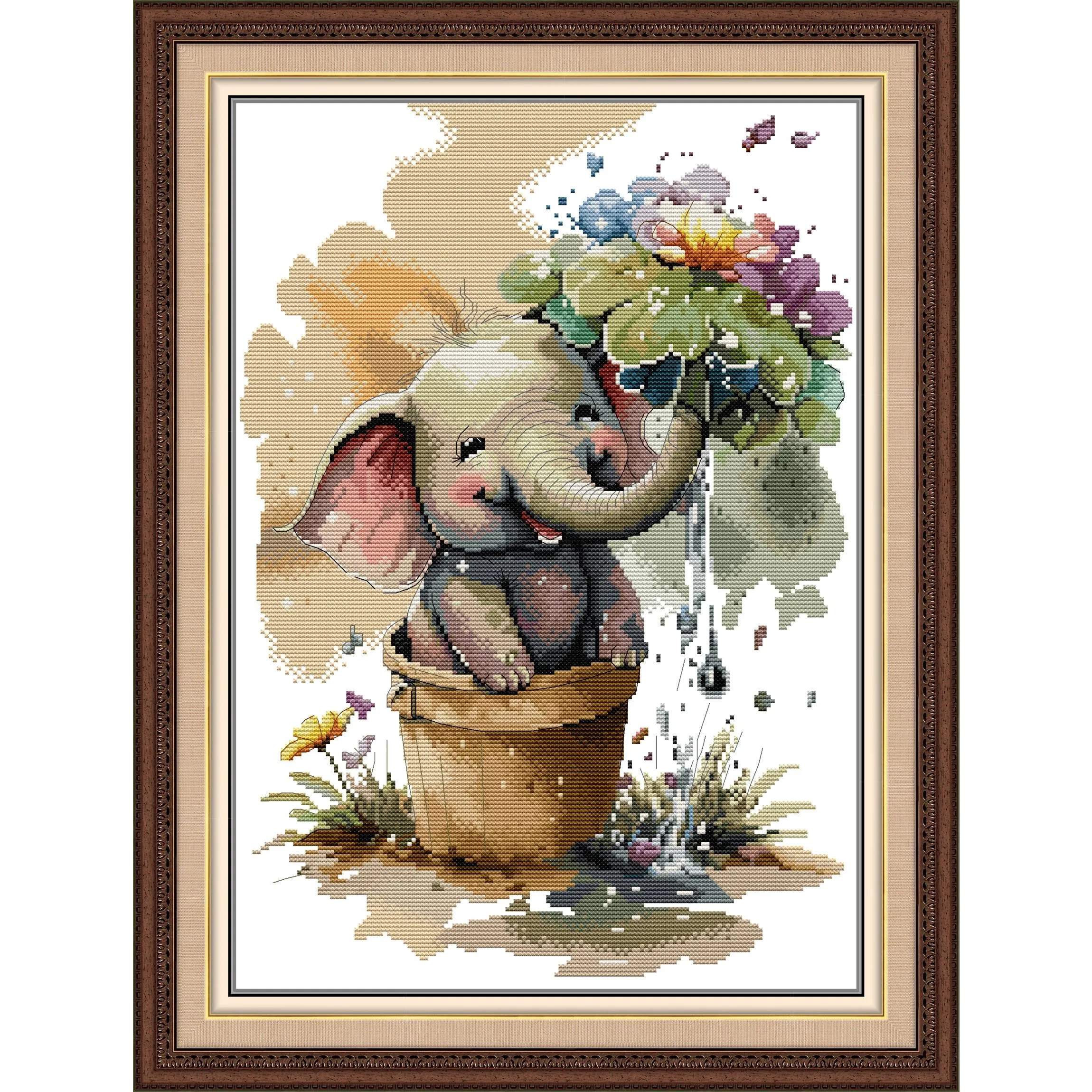 

Soulgift News Pre-Printed Cross Stitch Kit, Stamped Aida Fabric with DMC Threads, Embroidery Kit - Mischievous Elephant