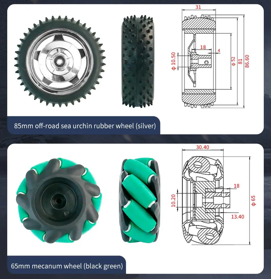 65mm 85mm High Grip Gummireifen Reifen 97mm Mecanum Rad mit Sechs kant kupplung für DIY Stiel Roboter Auto Chassis Spielzeug teile – Detail 9