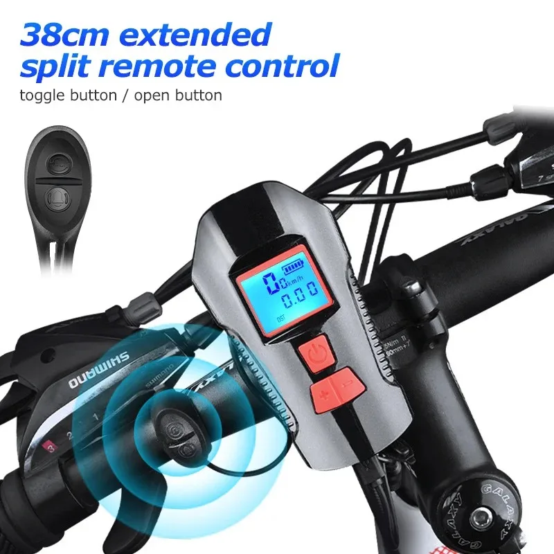 3 in 1 Waterproof Bicycle Light USB Charging Bike Front Light Handlebar Cycling Head Light / Horn Speed Meter LCD Screen