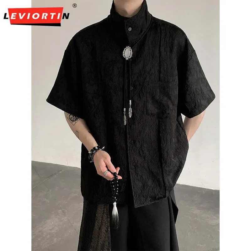 

2024 New Summer Loose Shirt New Chinese French Collar Cashew Flower Jacquard High end Trendy Shirt Men's Short Sleeves M-3XL