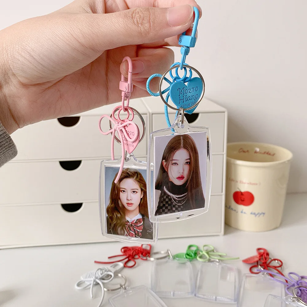 Acrylic Card Cover Mini Photocard Holder Peach Heart Pendant Korean Style Idol Card Display Protector Idol Photo Card