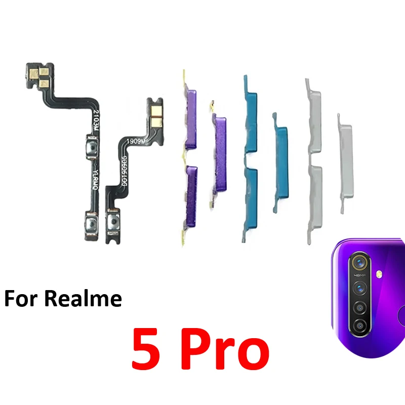 

For Realme 5 Pro Phone New Housing Power Volume Button On Off Up Down Switch Key Internal Flex Cable Ribbon Repair Parts Purple