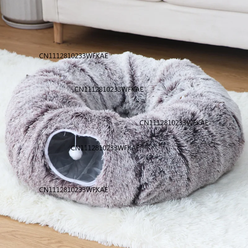 Plush cat tunnel pet litter, warm cat pad folding cat channel pat bed folding pet litter