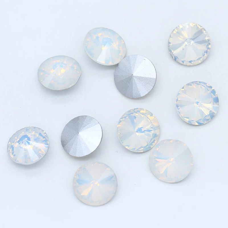 8-18mm opal color point back faceted Fancy stone round rivoli foiled crystal rhinestone Nail Art Decoration Jewelry making Beads